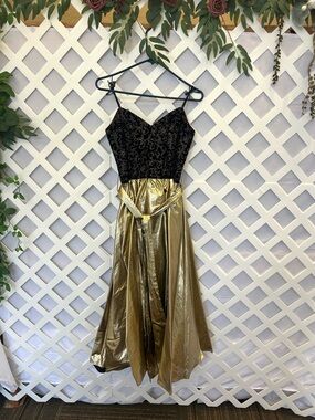 Vintage Betsy & Adam Gold Formal Dress Beaded Corset Metallic Skirt Size 6